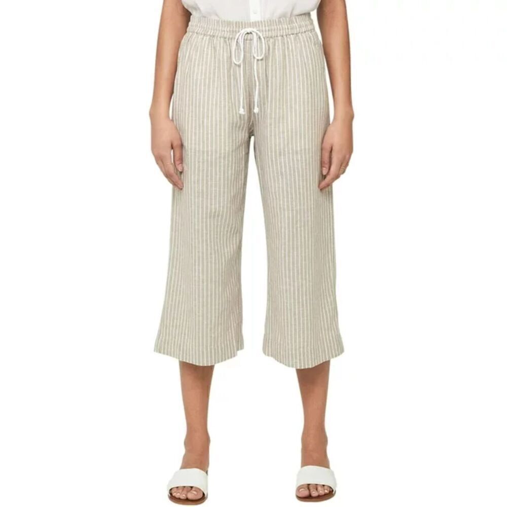 Beach Lunch Lounge Green & White Stripped Linen Pull On Ankle Pants size XXL